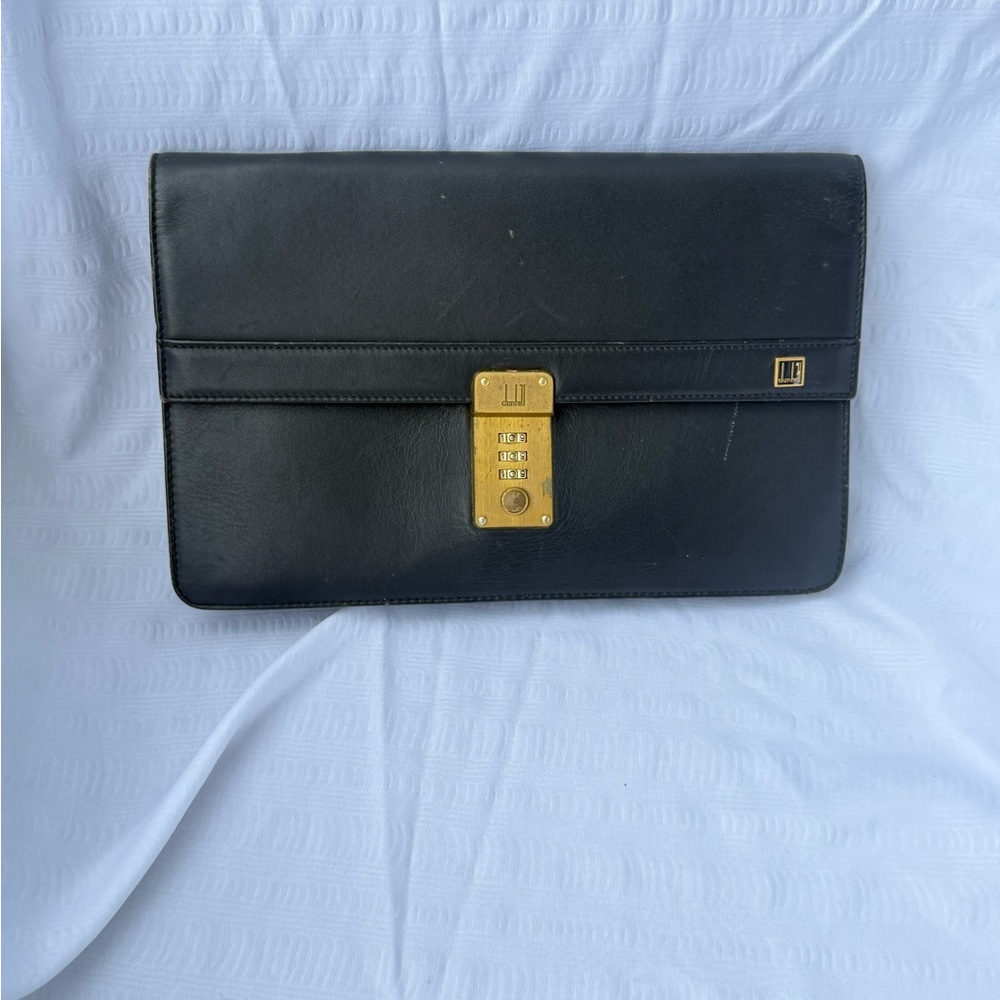Dunhill Black Leather Clutch with Gold Accent